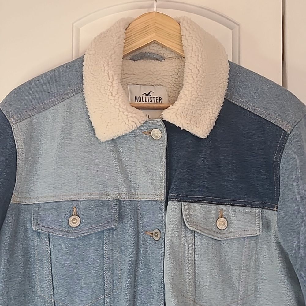 Hollister Patchwork Sherpa Lined Denim Jean Jacke… - image 3